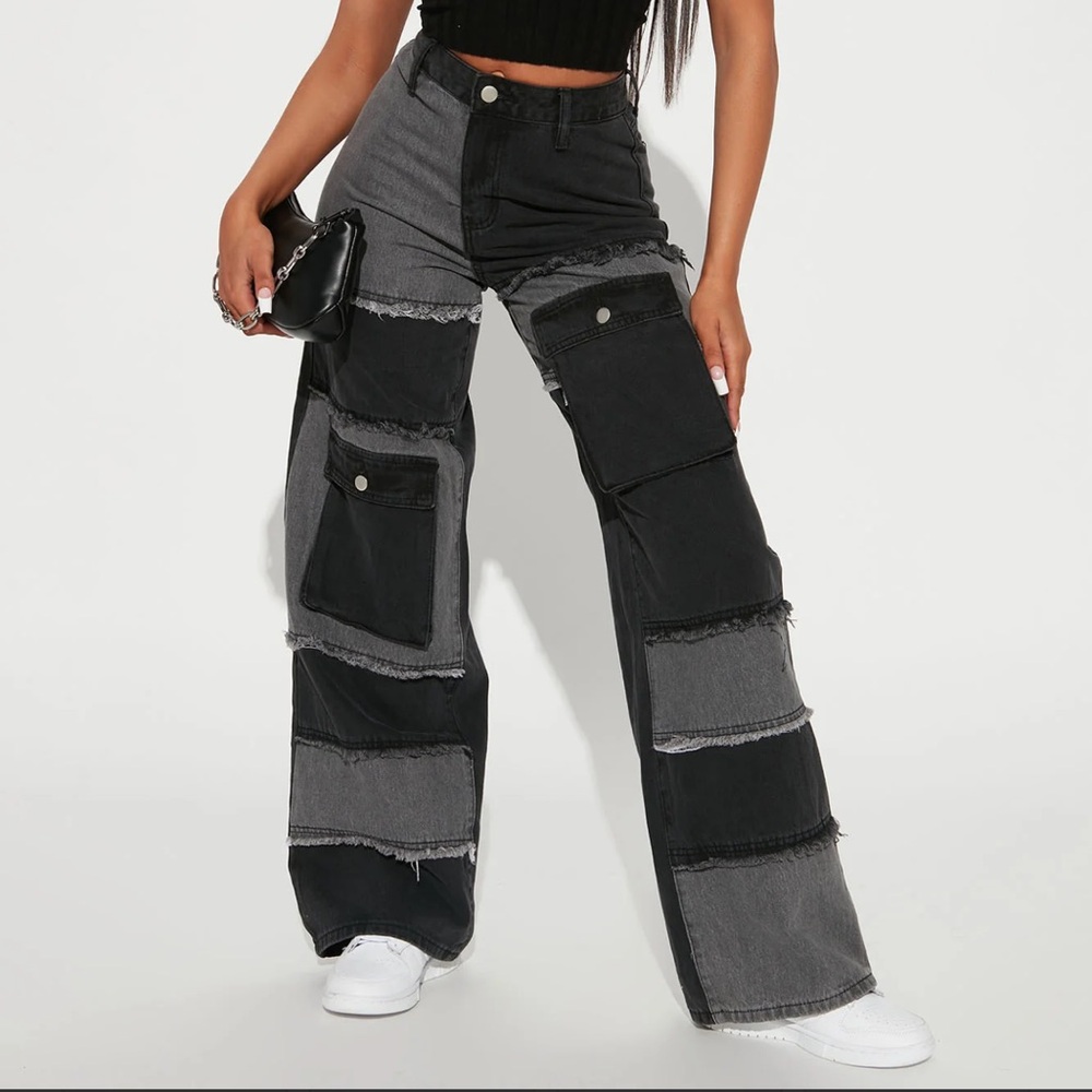 Seeing Double Patchwork Baggy Cargo Jeans
- Black/combo